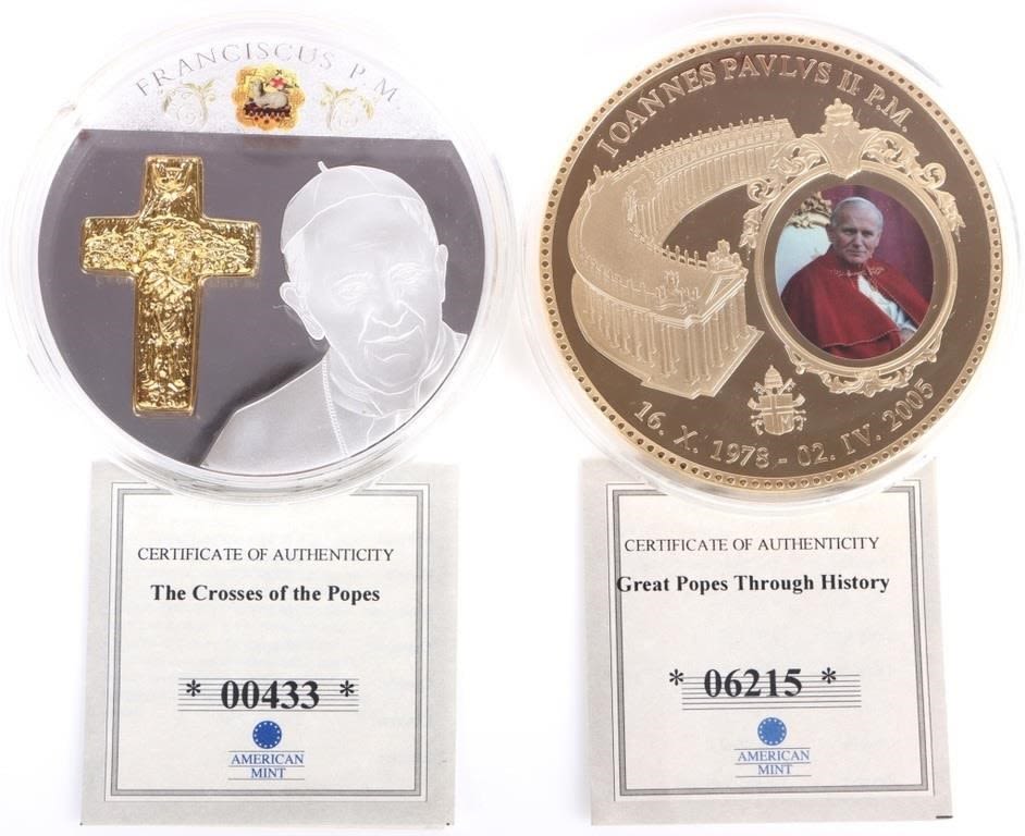 Lot 177367: AMERICAN MINT GREAT POPES COMMEM. PROOF COINS (2)