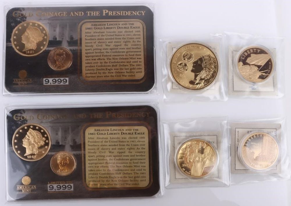 Lot 177371: U.S. GOLD LAYERED COMMEMORATIVE/REPLICA COINS-(6)