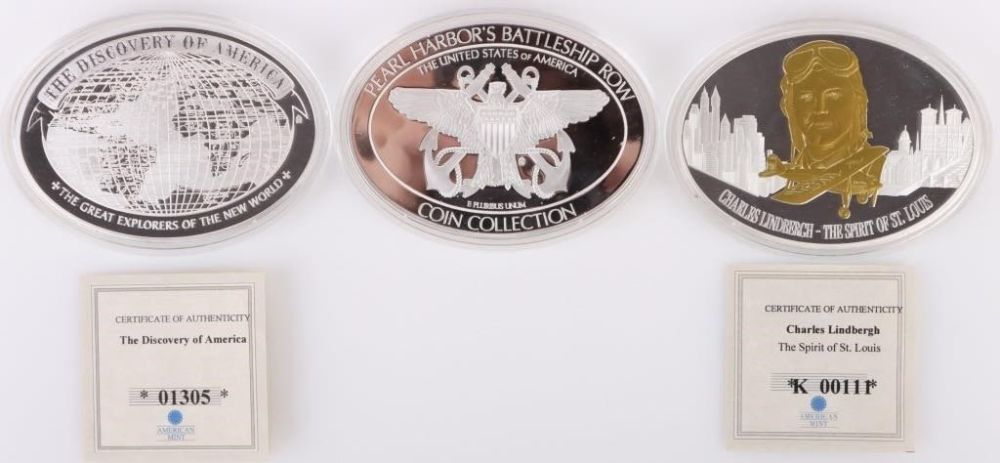 Lot 177381: USA SILVER PLATED COMMEM. PROOF MEDALS  W/ COA'S