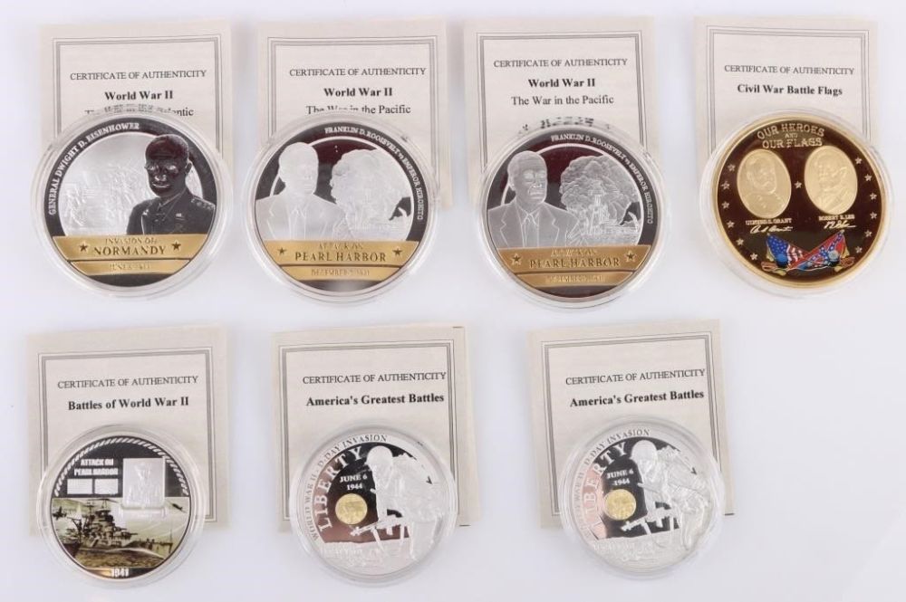 Lot 177385: AMERICAN MINT PLATED COMMEMORATIVE COINS - (7)