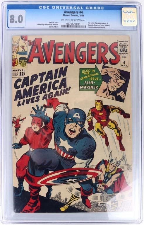 Lot 178158: AVENGERS #4 SILVER AGE CAPTAIN AMERICA COMIC 8.0