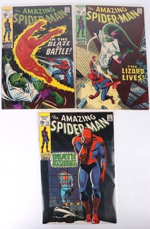 Lot 178166: THE AMAZING SPIDER-MAN #75, #76, #77 COMIC BOOKS