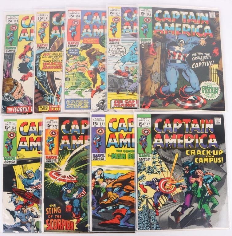 Lot 178182: CAPTAIN AMERICA #120-#132 COMIC BOOKS - (10)