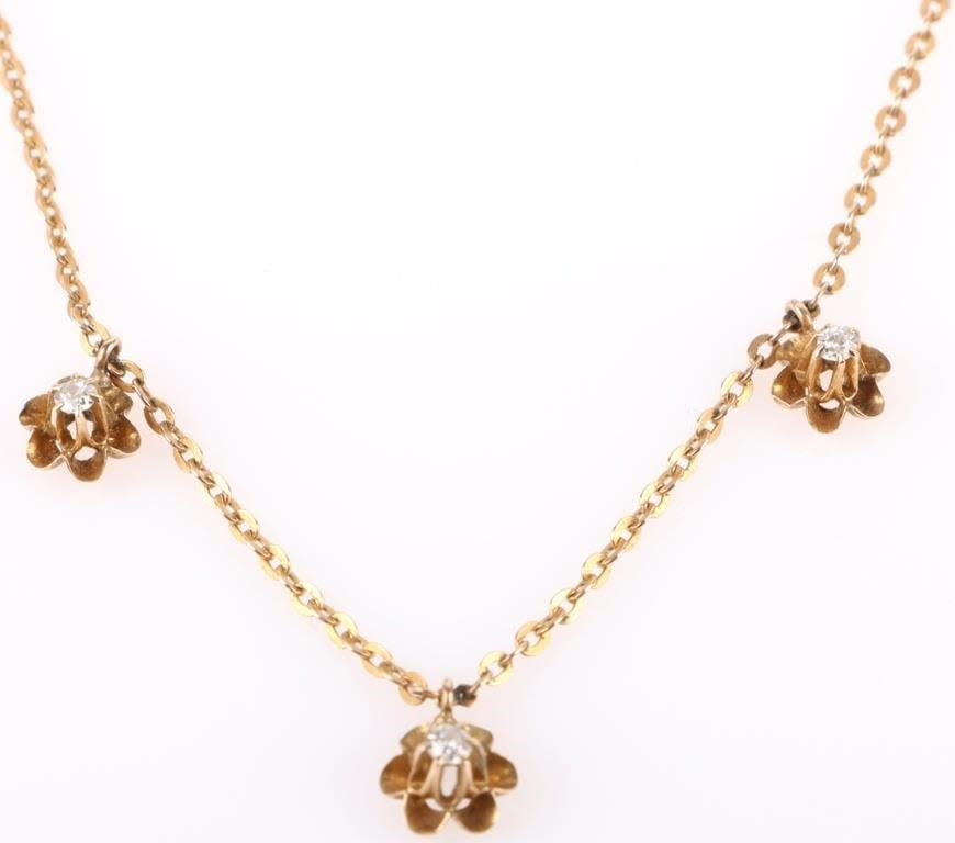 Lot 178208: 14K YELLOW GOLD .10CTW DIAMOND FLOWER NECKLACE