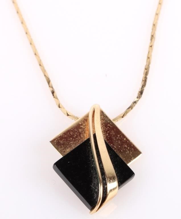Lot 178210: 14K YELLOW GOLD ART DECO LADIES ONYX NECKLACE