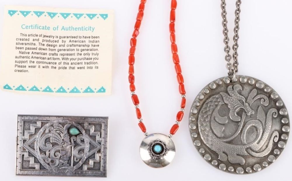 Lot 178219: VINTAGE STERLING PEWTER NECKLACE & BROOCH - (3)