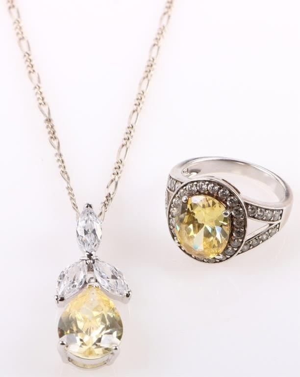 Lot 178249: INSET YELLOW STONE ADORNED STERLING MATCHING SET