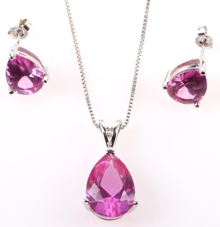 Lot 178251: ~7.5CTW PINK SAPPHIRE STERLING SILVER LADIES SET
