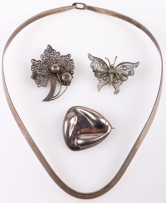 Lot 178259: STERLING SILVER FILIGREE BROOCHES & NECKLACE