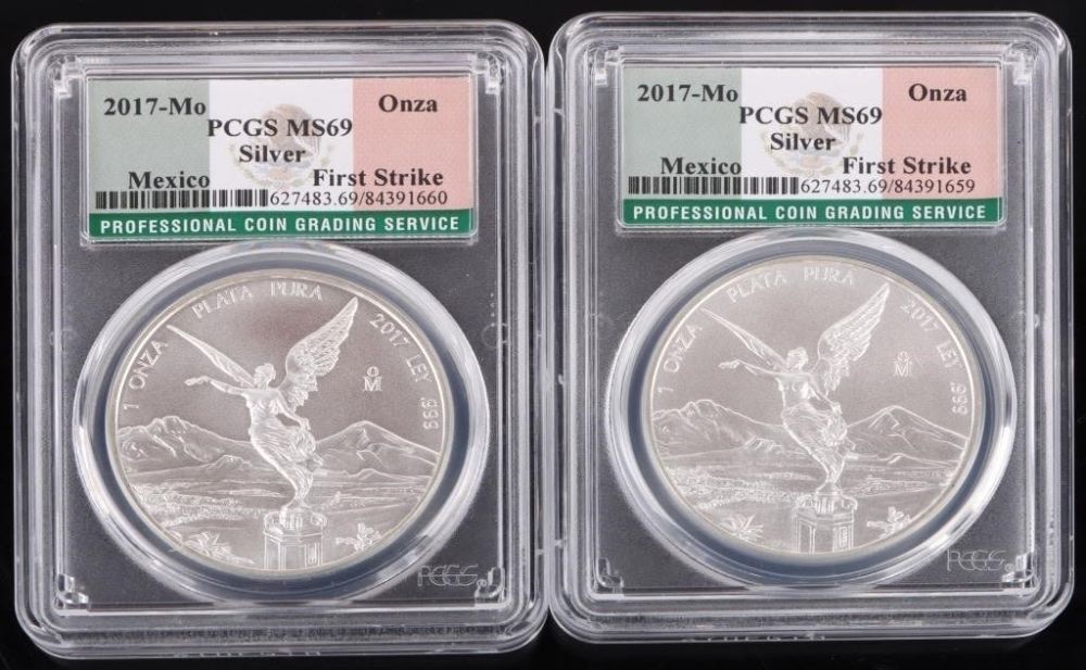 Lot 178281: 1.0 ONZA FINE SILVER PCGSMS69 2017 MEXICO COINS