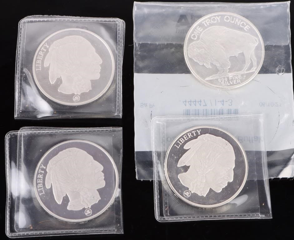 Lot 178285: .999 FINE SILVER BUFFALO ROUNDS - LOT OF 4