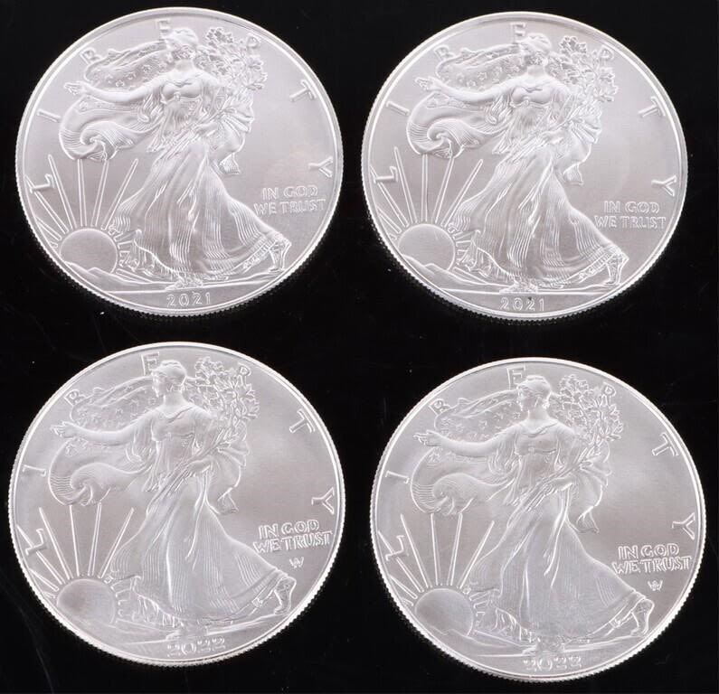 Lot 178287: .999 FINE SILVER AMERICAN EAGLES 2021-2022 COINS