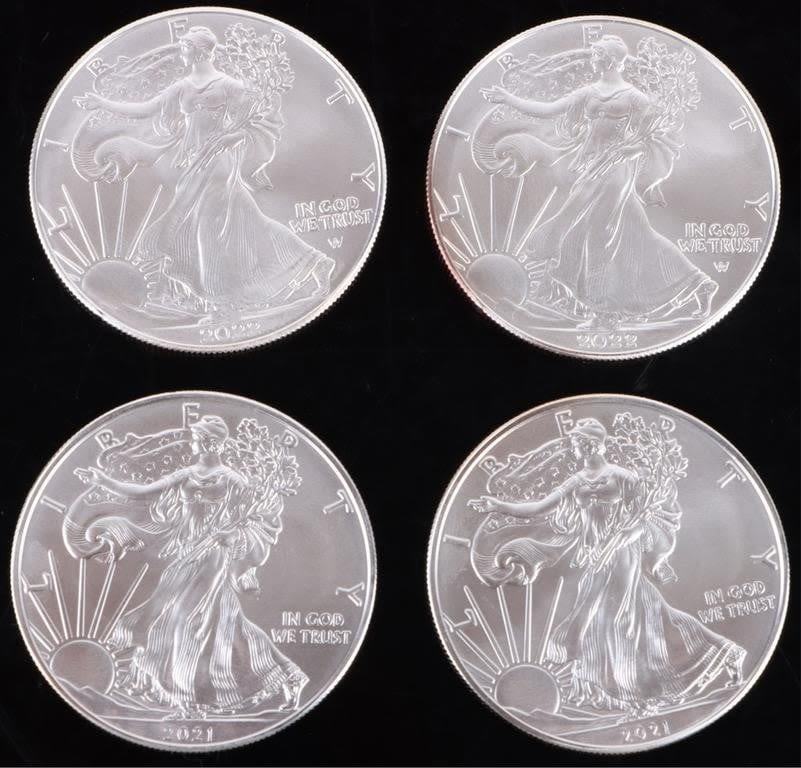 Lot 178288: .999 FINE SILVER AMERICAN EAGLES 2021-2022 COINS