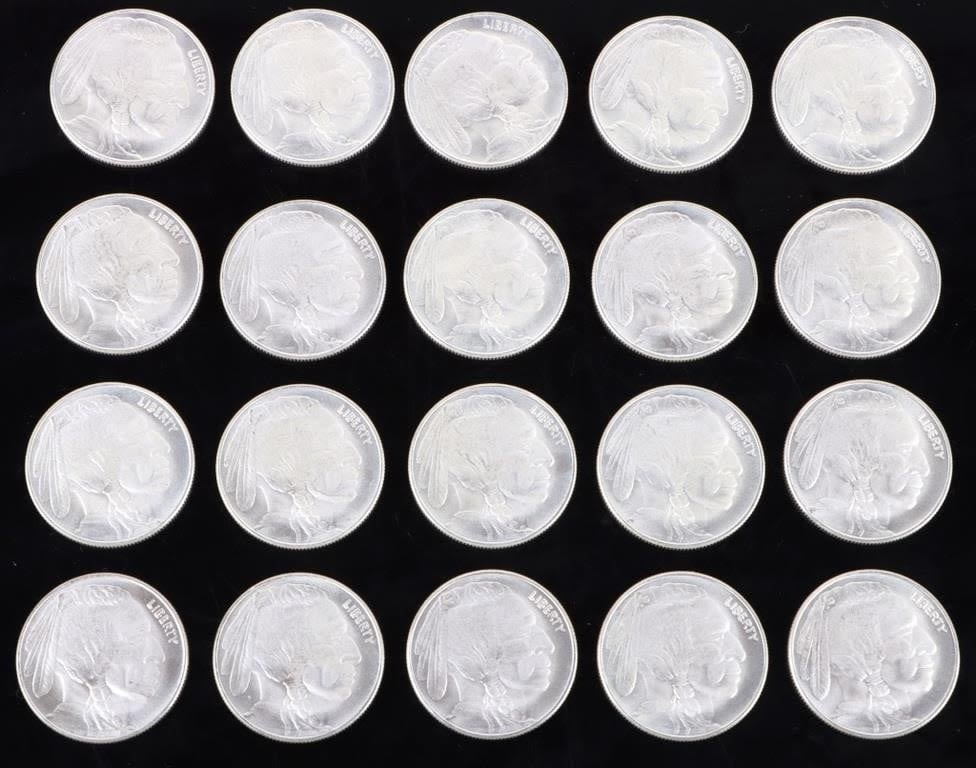 Lot 178290: .999 FINE SILVER 1/4 OZ BUFFALO ROUNDS - LOT OF 20