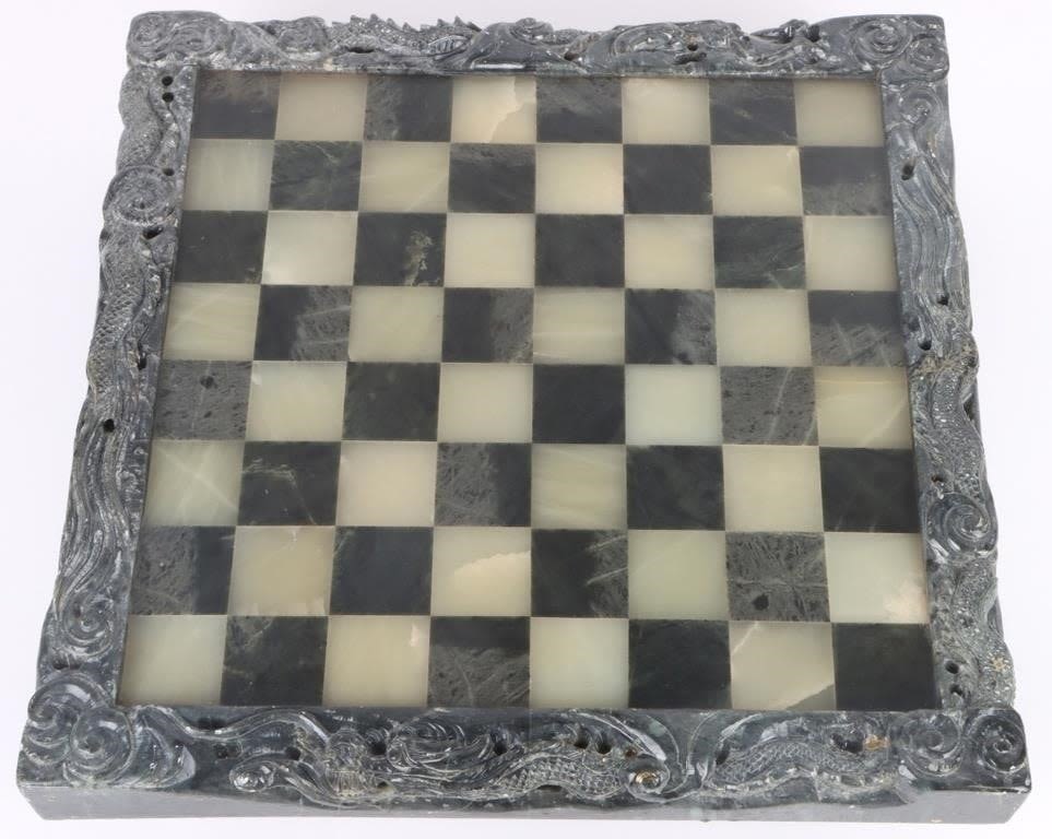 Lot 178376: SOLID JADE HAND-CARVED DRAGON CHESS BOARD