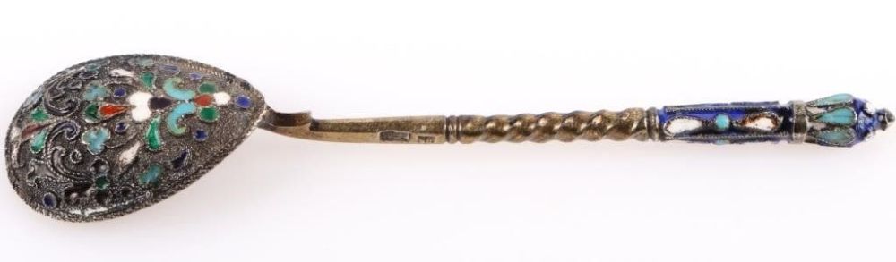 Lot 178384: RUSSIAN SILVER CLOISSONE ENAMEL TEA SPOON