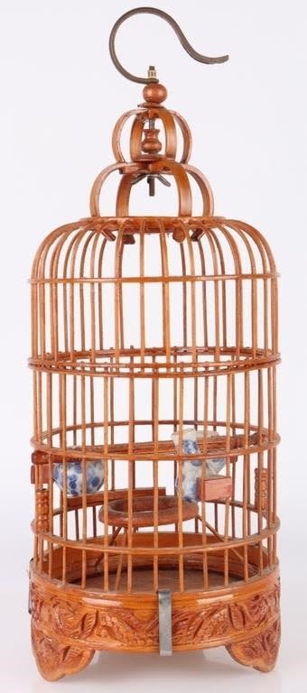 Lot 178412: WOODEN HAND CARVED ASIAN BIRD CAGE