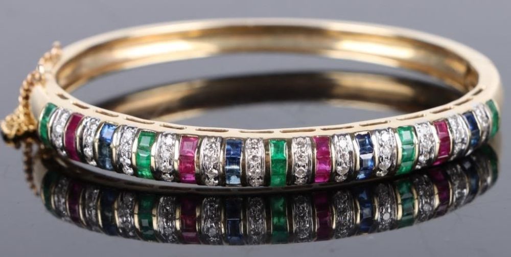 Lot 179159: DIAMOND, SAPPHIRE, RUBY, EMERALD 14K GOLD BRACELET