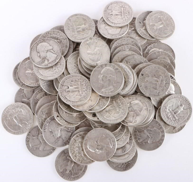 Lot 179171: 1961-1963 WASHINGTON 90% SILVER QUARTERS - 87