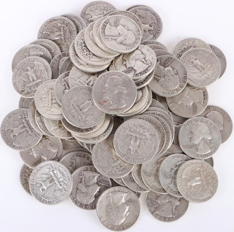 Lot 179173: 1955-1960 WASHINGTON 90% SILVER QUARTERS - 97