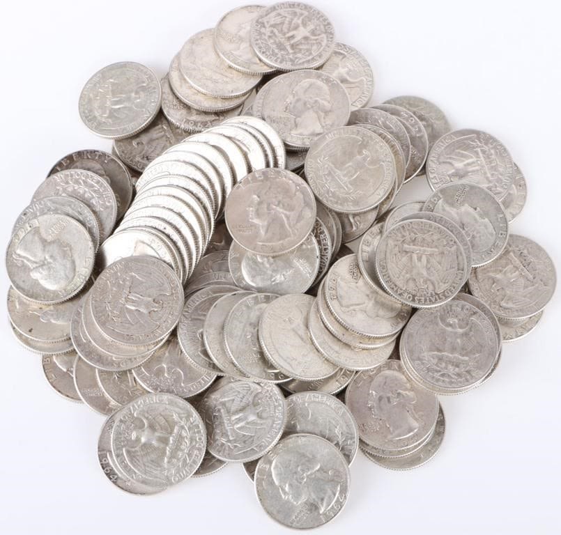 Lot 179174: 1964 WASHINGTON 90% SILVER QUARTERS - LOT OF 100