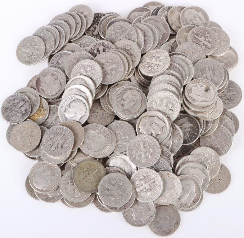 Lot 179175: 1961-1946 ROOSEVELT 90% SILVER DIMES - LOT OF 268