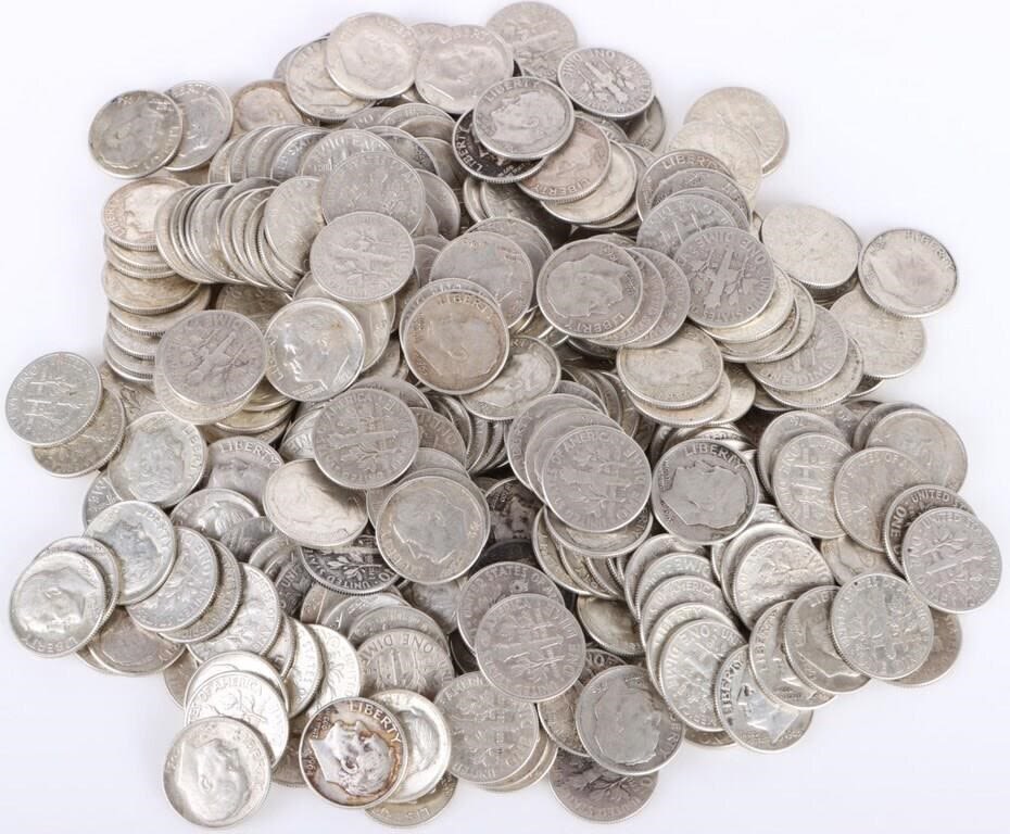 Lot 179176: 1964-1962 ROOSEVELT 90% SILVER DIMES - LOT OF 300