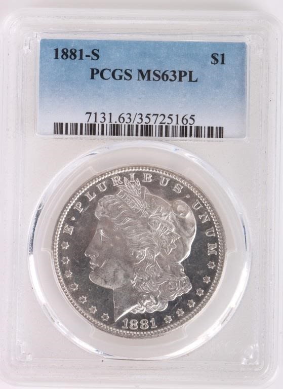 Lot 179182: 1881 S MS-63 PL PCGS MORGAN SILVER DOLLAR