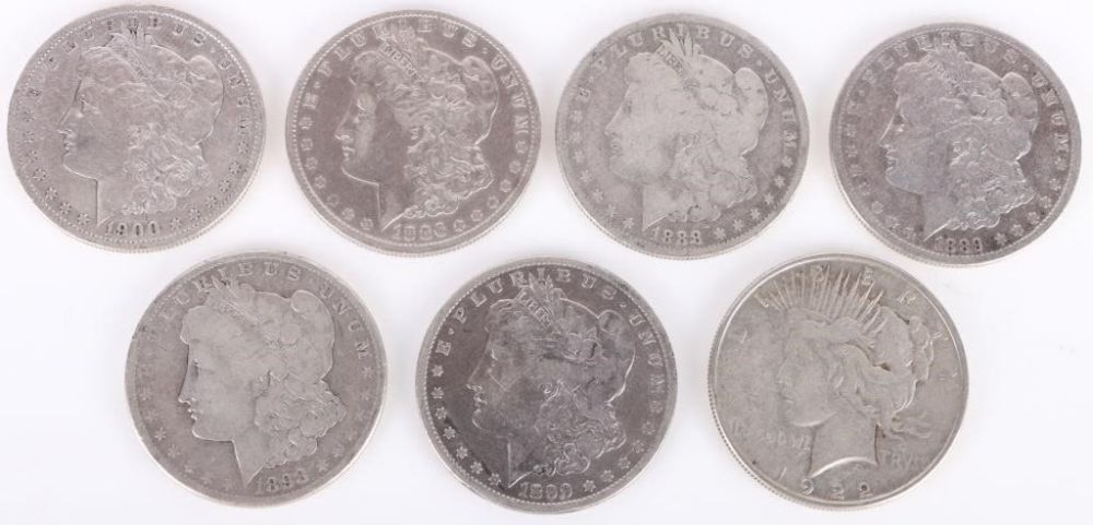 Lot 179185: 90% SILVER MORGAN & PEACE DOLLARS - LOT OF 7