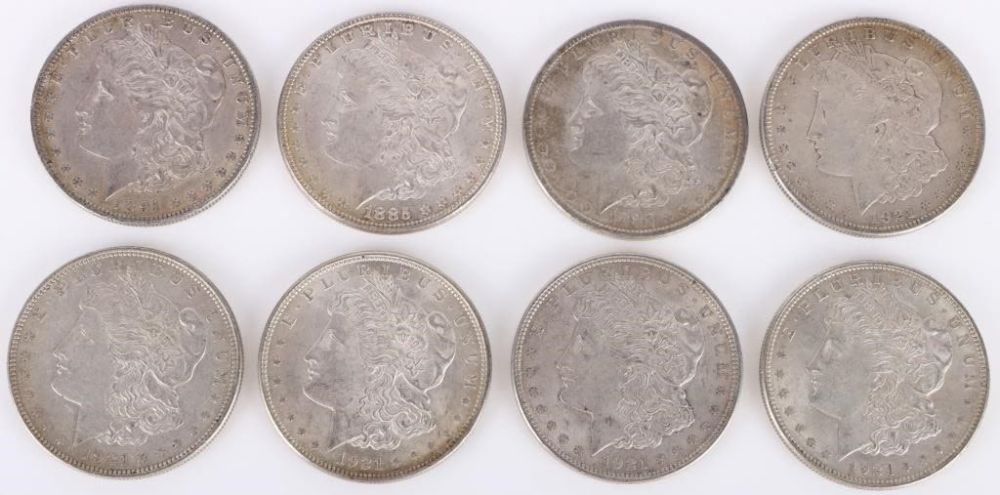 Lot 179188: 90% SILVER US MORGAN SILVER DOLLARS - LOT OF 8