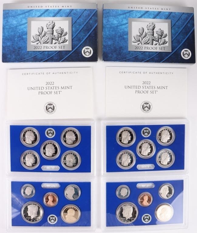 Lot 179191: 2022 SILVER PROOF SETS US MINT W/ COA'S & BOXES