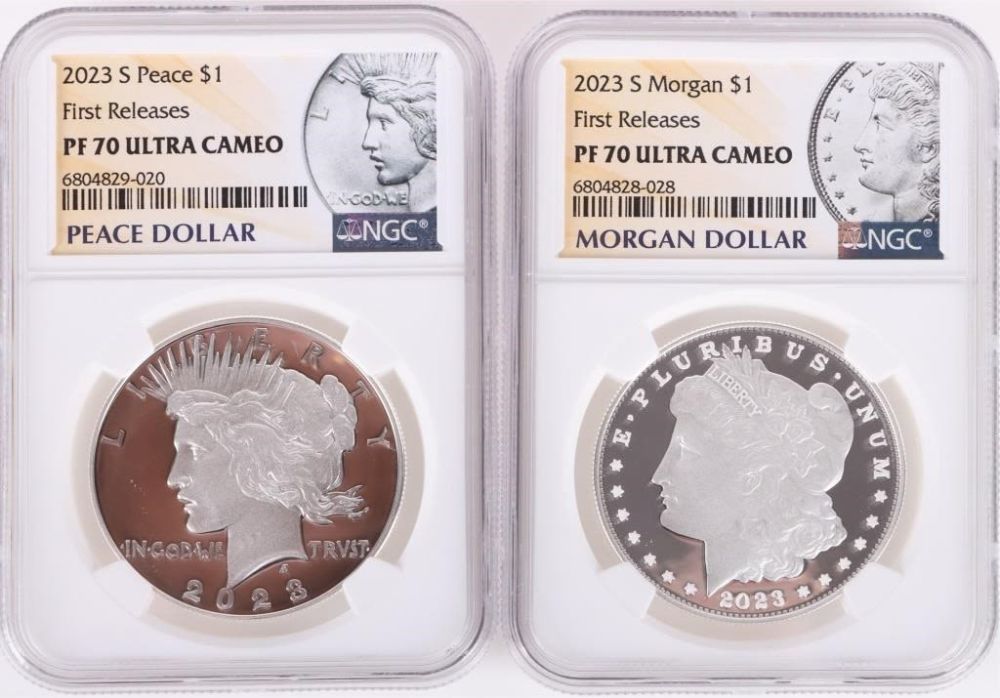 Lot 179200: 2023-S PROOF MORGAN & PEACE UCAM NGC 2 COIN SET