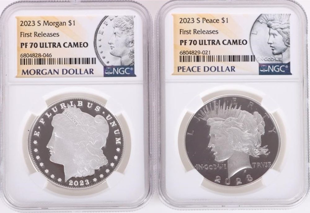 Lot 179201: 2023-S PROOF MORGAN & PEACE UCAM NGC 2 COIN SET