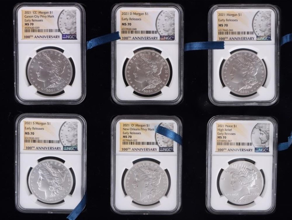 Lot 179204: 2021 NGC MS-70 MORGAN/PEACE DOLLAR FULL SET - (6)