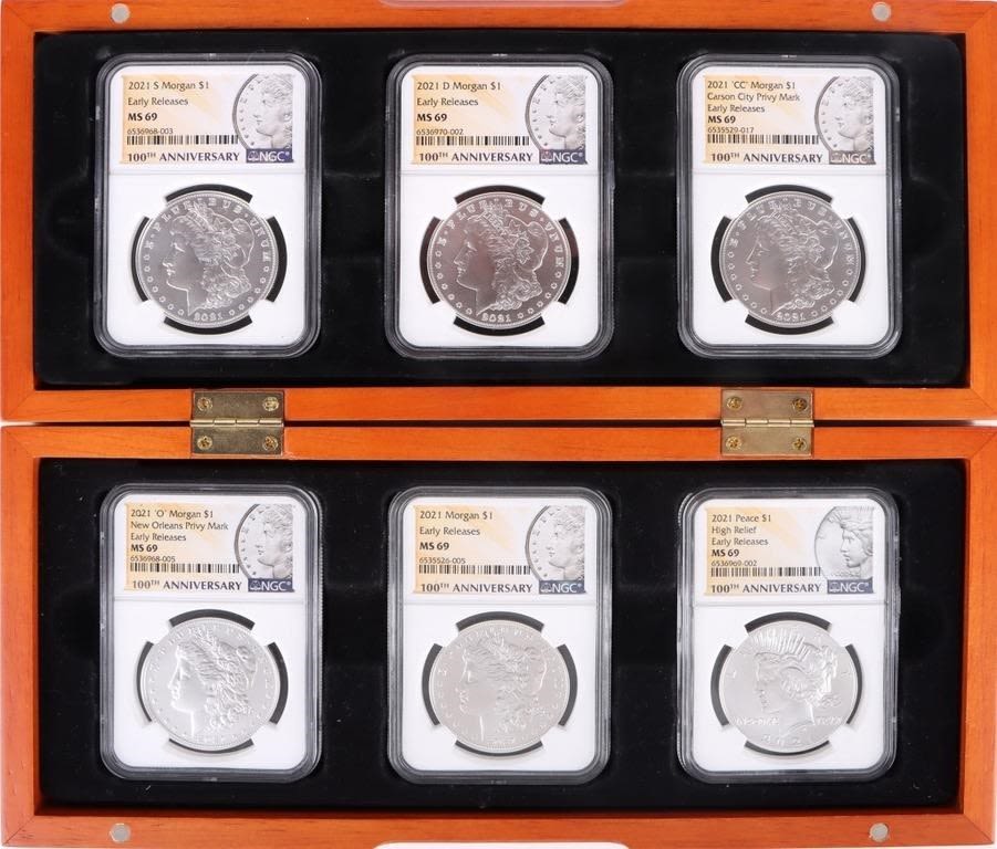 Lot 179205: 2021 NGC MS-69 MORGAN/PEACE DOLLAR FULL SET - (6)