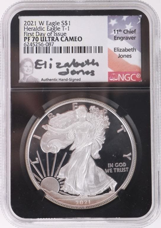 Lot 179218: 2021 W EAGLE FDOI ELIZABETH JONES UCAM COIN