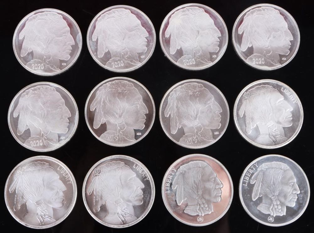 Lot 179221: .999 FINE SILVER 1 OZT MINT BUFFALO ROUNDS - (12)