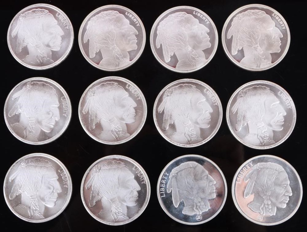 Lot 179222: .999 FINE SILVER 1 OZT MINT BUFFALO ROUNDS - (12)