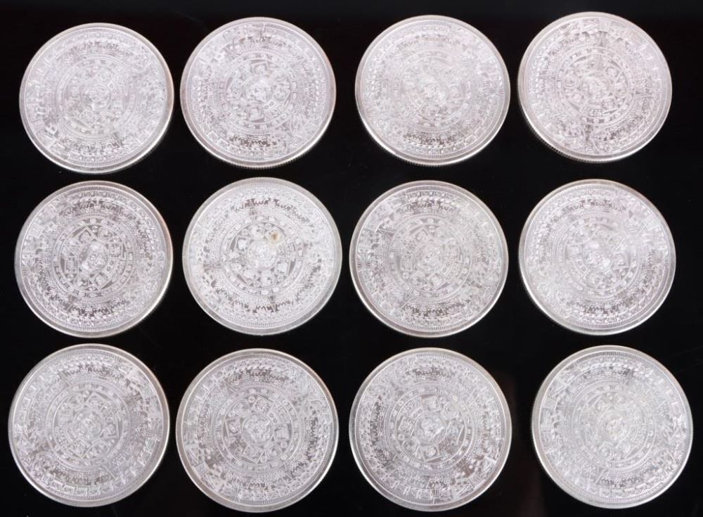 Lot 179224: .999 FINE SILVER GSM AZTEC CALENDAR ROUNDS - (12)