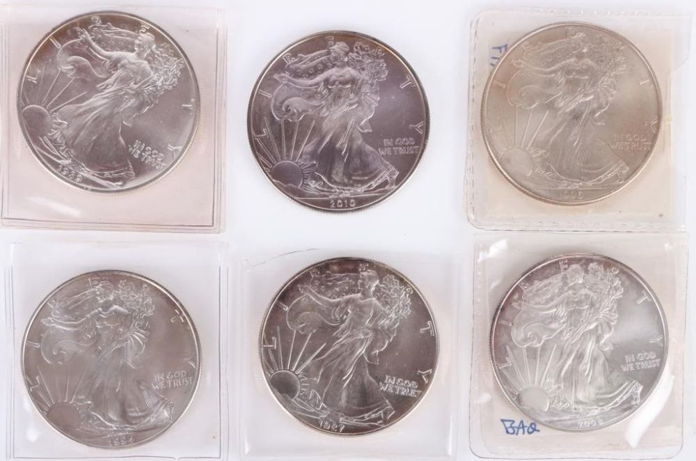 Lot 179232: 1987-2010 AMERICAN EAGLE .999 FINE SILVER DOLLARS