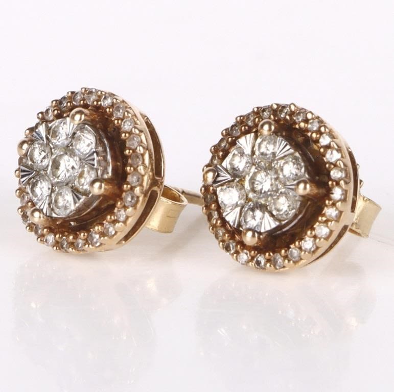 Lot 179244: 14K YELLOW GOLD DIAMOND LADIES STUD EARRINGS