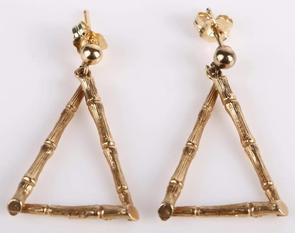 Lot 179247: 14K YELLOW GOLD BAMBOO LADIES EARRINGS