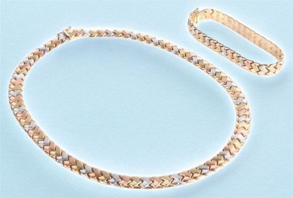Lot 179281: 10K TRI-GOLD CHEVRON MATCHING LADIES SET