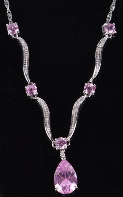 Lot 179283: 3.25CTW PINK SAPPHIRE 10K WHITE GOLD NECKLACE