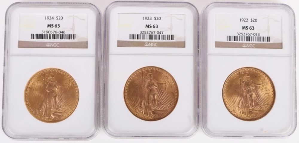 Lot 179361: 1924-22 SAINT GAUDENS DOUBLE EAGLE GOLD COIN MS63