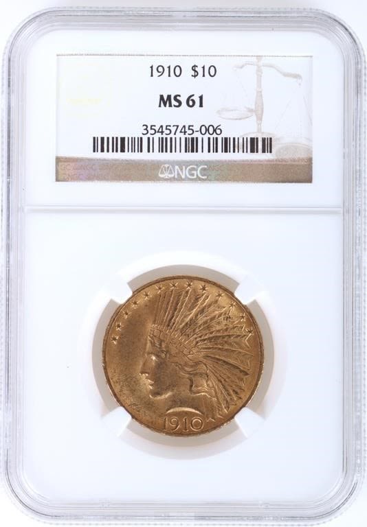 Lot 179373: 1910 LIBERTY HEAD 90% GOLD MS61 $10 COIN