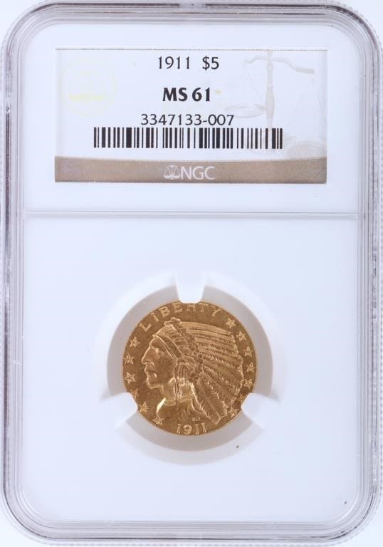 Lot 179375: 1911 INDIAN HEAD 90% GOLD COIN MS61 $5
