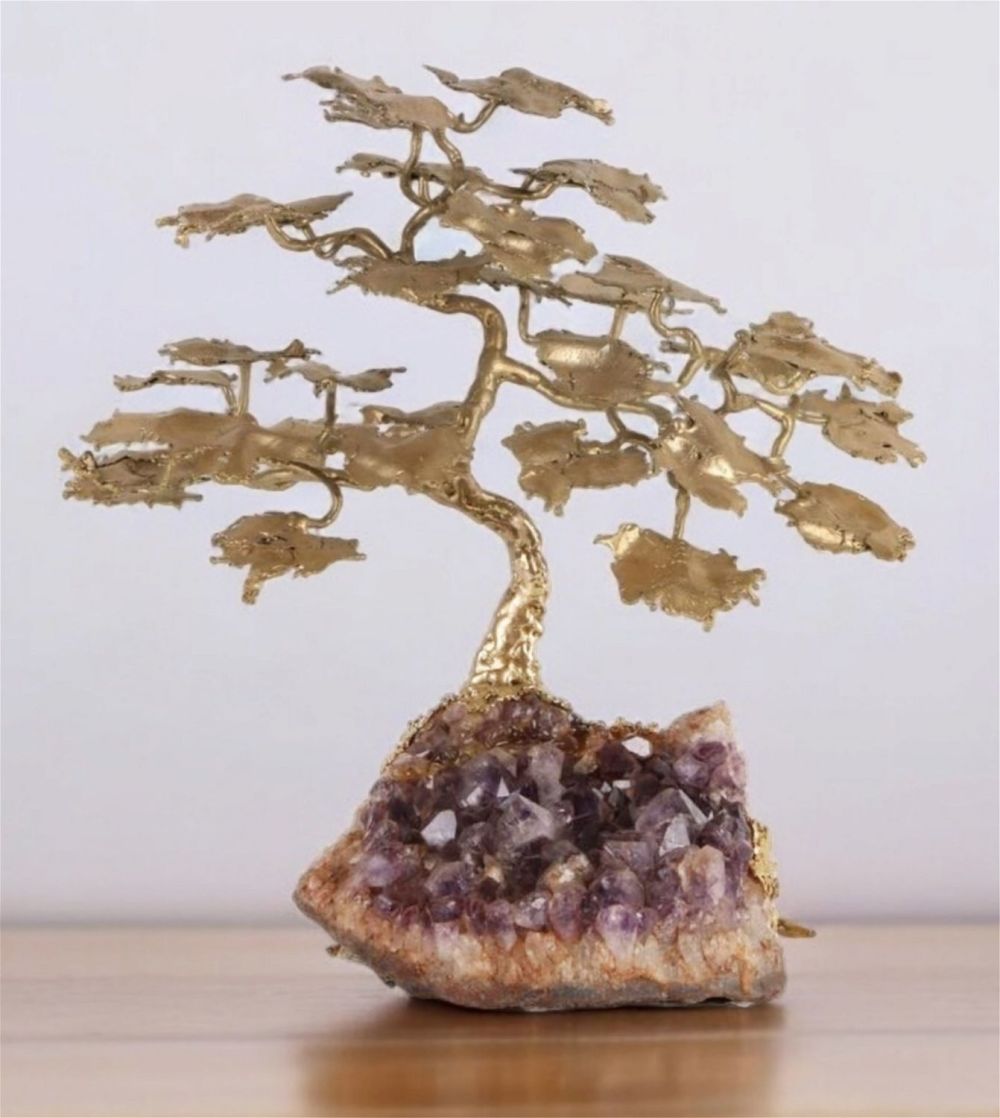 Lot 179426: BERTOCCHI AMETHYST GEODE BRASS TREE SCULPTURE