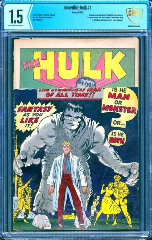 Lot 179167a: INCREDIBLE HULK #1 CBCS 1.5 - 1ST APPEARANCE HULK