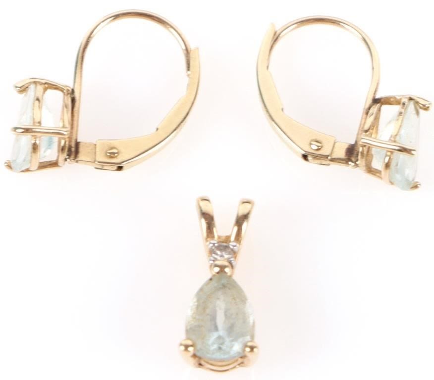 Lot 181204: 14K & 10K YELLOW GOLD AQUA DIAMOND MATCHING SET